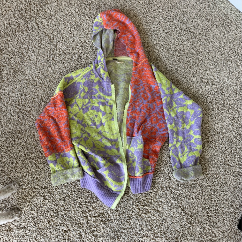 Free People Multicolor super soft floral colorblock patch Knit Hoodie